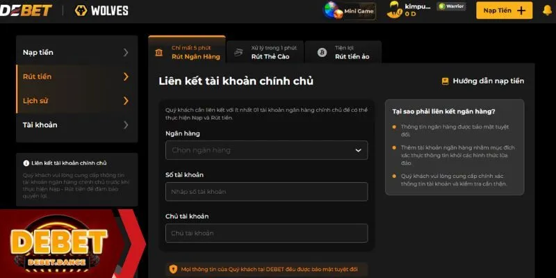 Những phương thức rút tiền DEBET cung cấp hiện nay 